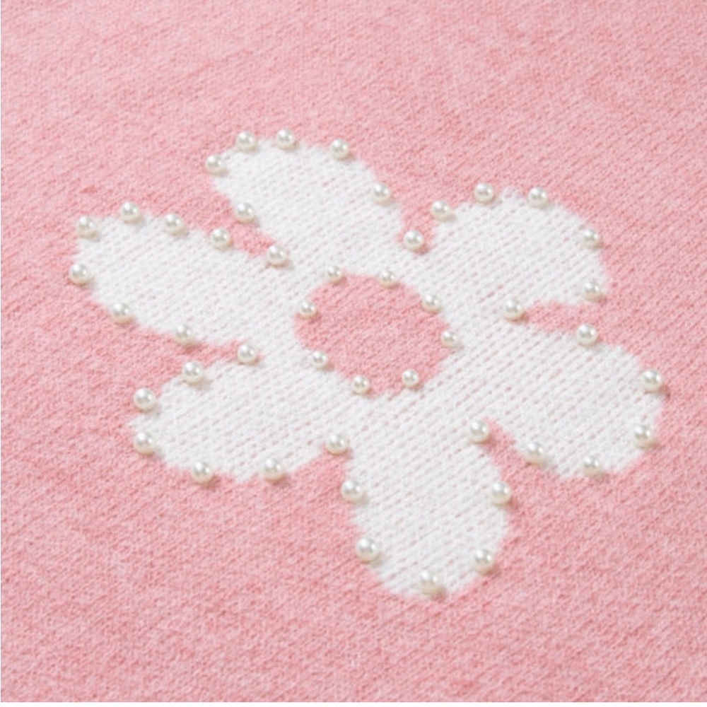 🍂Pearl Beaded Pink Spring Daisy Drop Shoulder Sweater - Picture 3 of 7